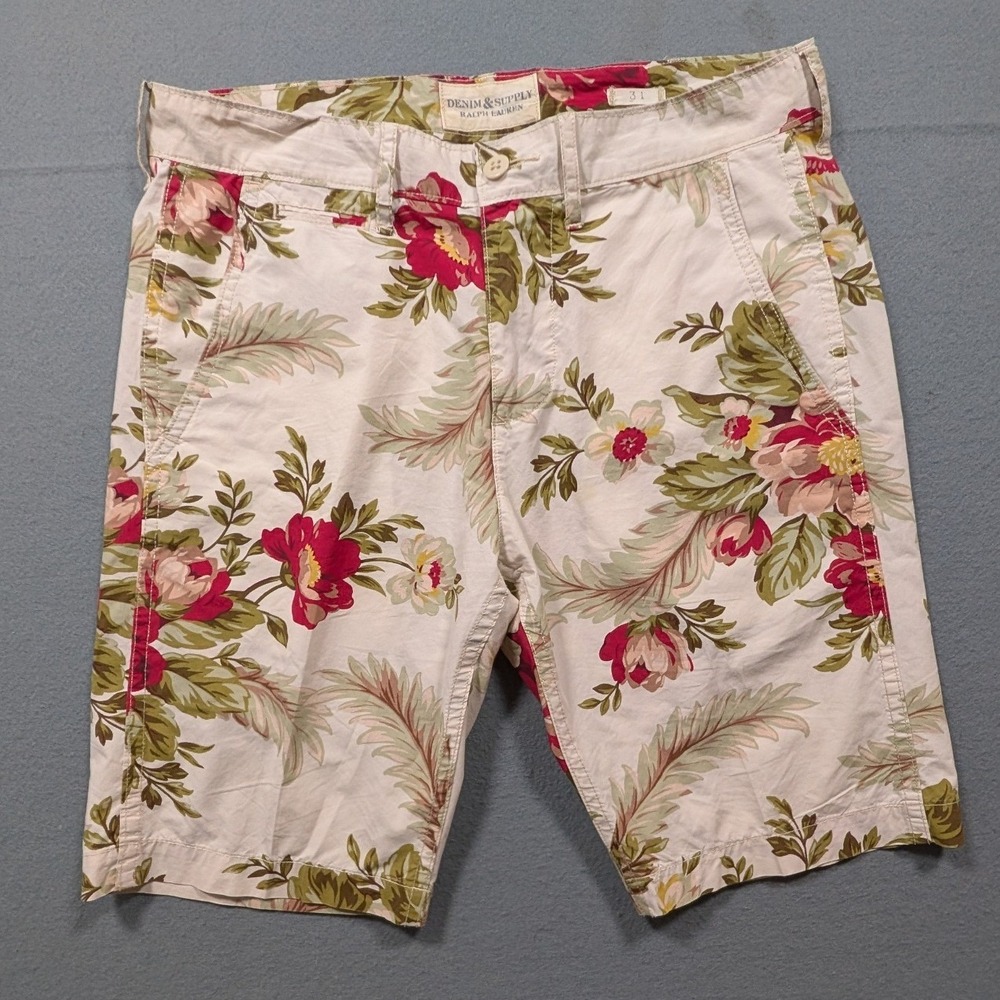 Denim & Supply Ralph Lauren Shorts Mens 31 Floral Tropical Print Cotton Cream